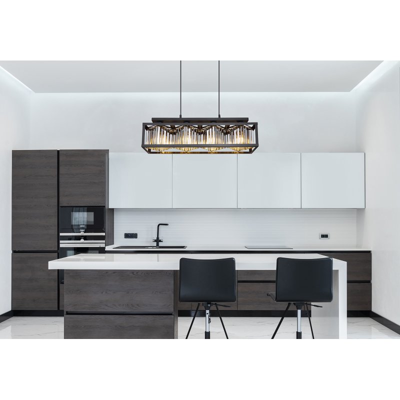 mathilde-15697-4h-g27598-6 Lampă suspendată din metal negru mat, cristale de sticlă de culoare fumurie, înălțimea poate fi redusă (lampă suspendată), L x l x I: 680x170x1200mm, fără 4x E27 40W 230V - imagine 1