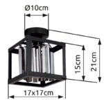 Plafonieră metal negru mat, cristale de sticlă fumurii, L x l x I: 170x170x210mm, fără 1x E27 40W 230V - imagine 6