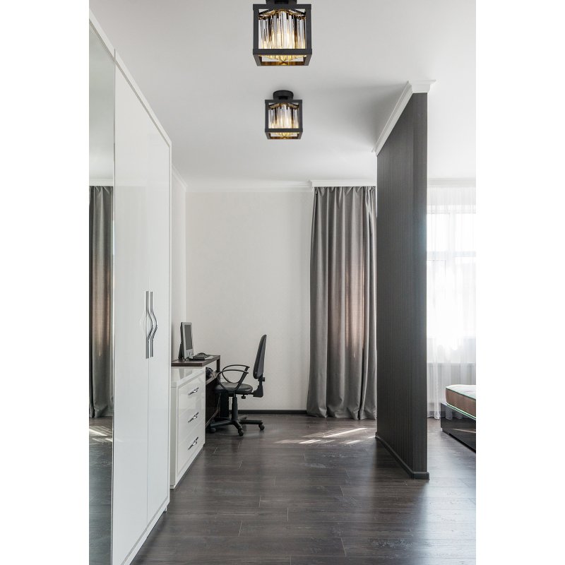 mathilde-15697d-g27599-6 Plafonieră metal negru mat, cristale de sticlă fumurii, L x l x I: 170x170x210mm, fără 1x E27 40W 230V - imagine 1