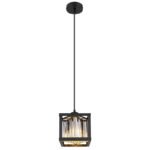 Lampă cu suspensie metal negru mat, cristale de sticlă de culoare fumurie, L x l x I: 170x170x1200mm, fără 1x E27 40W 230V - imagine 3