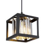 Lampă cu suspensie metal negru mat, cristale de sticlă de culoare fumurie, L x l x I: 170x170x1200mm, fără 1x E27 40W 230V - imagine 4