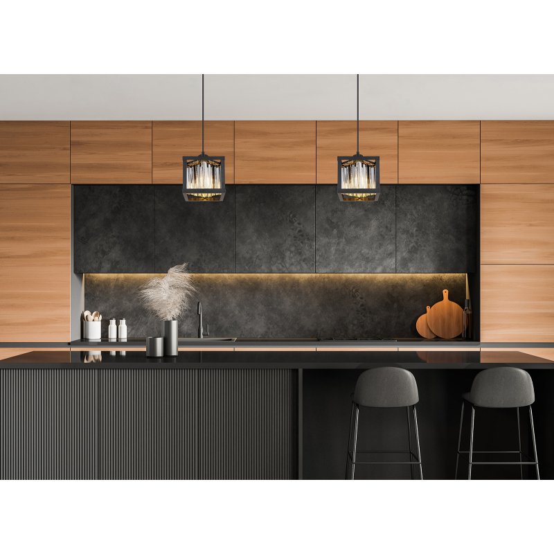 mathilde-15697h-g27600-6 Lampă cu suspensie metal negru mat, cristale de sticlă de culoare fumurie, L x l x I: 170x170x1200mm, fără 1x E27 40W 230V - imagine 1