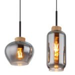 Lampă cu suspensie metal negru mat, sticlă fumurie, cânepă naturală, cablu PVC negru, 4 forme diferite de sticlă, L x l x I: 960x230x1200mm, sticlă-ø: 1x 18,5cm, 12cm, 16cm, 23cm fiecare, fără 4x E27 40W 230V - imagine 5