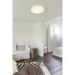 Plafonieră din plastic alb mat, plastic opal, comutator glisantă, comutator pas cu pas, culorile pot fi fixate, ø: 300mm, H: 45mm, incl. LED 24W 230V, sursă 2700lm, ieșire 2150lm, CCT 3000/4000/6500K