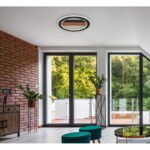 Plafoniera metal negru mat, lemn maro inchis, alb acrilic, interior 3000K, exterior 6500K, ø: 450mm, H: 55mm, inclusiv LED 30W 230V, sursa 3713lm, iesire 1781lm