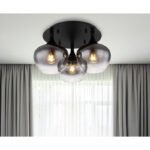 Plafonieră metal negru mat, sticlă fumurie, ø: 450mm, I: 255mm, fără becuri 3xE27 40W 230V - imagine 2