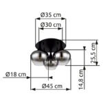 Plafonieră metal negru mat, sticlă fumurie, ø: 450mm, I: 255mm, fără becuri 3xE27 40W 230V - imagine 4