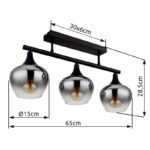 Plafonieră metal negru mat, sticlă de culoare fumurie, gradient transparent, LxLxA: 650x150x285mm, fără 3x E27 40W 230V - imagine 6