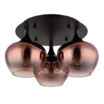 Plafonieră metal negru mat, metal negru-cromat, sticlă de culoare cupru, gradient transparent, ø: 450mm, H: 255mm, excl. 3x E27 40W 230V - imagine 3