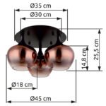 Plafonieră metal negru mat, metal negru-cromat, sticlă de culoare cupru, gradient transparent, ø: 450mm, H: 255mm, excl. 3x E27 40W 230V - imagine 4