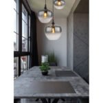 Corp de iluminat suspendat metal negru mat, sticlă fumurie, cablu textil negru, ø: 480 mm, I: 1200 mm, diametru sticlă: 1 x 18, 24, 29 cm, fără becuri 3xE27 40W 230V - imagine 2