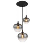 Corp de iluminat suspendat metal negru mat, sticlă fumurie, cablu textil negru, ø: 480 mm, I: 1200 mm, diametru sticlă: 1 x 18, 24, 29 cm, fără becuri 3xE27 40W 230V