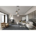 Corp de iluminat suspendat metal negru mat, sticlă fumurie, cablu textil negru, ø: 480 mm, I: 1200 mm, diametru sticlă: 1 x 18, 24, 29 cm, fără becuri 3xE27 40W 230V - imagine 3