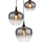 Corp de iluminat suspendat metal negru mat, sticlă fumurie, cablu textil negru, ø: 480 mm, I: 1200 mm, diametru sticlă: 1 x 18, 24, 29 cm, fără becuri 3xE27 40W 230V - imagine 5