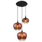 Lampă suspendată metal negru mat, metal negru-cromat, sticlă de culoarea cuprului, gradient transparent, cablu textil negru, ø: 480 mm, H: 1200 mm, diametrul sticlei: 1 x 18, 24, 29 cm fiecare, fără 3x E27 40W 230V