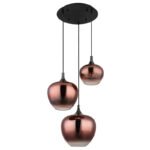 Lampă suspendată metal negru mat, metal negru-cromat, sticlă de culoarea cuprului, gradient transparent, cablu textil negru, ø: 480 mm, H: 1200 mm, diametrul sticlei: 1 x 18, 24, 29 cm fiecare, fără 3x E27 40W 230V - imagine 3