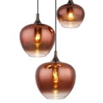 Lampă suspendată metal negru mat, metal negru-cromat, sticlă de culoarea cuprului, gradient transparent, cablu textil negru, ø: 480 mm, H: 1200 mm, diametrul sticlei: 1 x 18, 24, 29 cm fiecare, fără 3x E27 40W 230V - imagine 4