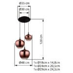 Lampă suspendată metal negru mat, metal negru-cromat, sticlă de culoarea cuprului, gradient transparent, cablu textil negru, ø: 480 mm, H: 1200 mm, diametrul sticlei: 1 x 18, 24, 29 cm fiecare, fără 3x E27 40W 230V - imagine 5