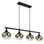Lampă suspendată din metal negru mat, sticlă colorată fumurie, gradient transparent, cablu textil negru, LxLxA: 900x150x1200mm, fără 4x E27 40W 230V