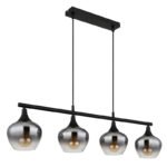 Lampă suspendată din metal negru mat, sticlă colorată fumurie, gradient transparent, cablu textil negru, LxLxA: 900x150x1200mm, fără 4x E27 40W 230V - imagine 3