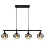 Lampă suspendată din metal negru mat, sticlă colorată fumurie, gradient transparent, cablu textil negru, LxLxA: 900x150x1200mm, fără 4x E27 40W 230V - imagine 4