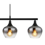 Lampă suspendată din metal negru mat, sticlă colorată fumurie, gradient transparent, cablu textil negru, LxLxA: 900x150x1200mm, fără 4x E27 40W 230V - imagine 5