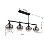 Lampă suspendată din metal negru mat, sticlă colorată fumurie, gradient transparent, cablu textil negru, LxLxA: 900x150x1200mm, fără 4x E27 40W 230V - imagine 6