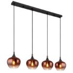 Lampă suspendată metal negru mat, metal negru-cromat, sticlă de culoare cupru, gradient transparent, cablu textil negru, LxLxA: 1000x180x1200mm, fără 4x E27 40W 230V