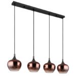Lampă suspendată metal negru mat, metal negru-cromat, sticlă de culoare cupru, gradient transparent, cablu textil negru, LxLxA: 1000x180x1200mm, fără 4x E27 40W 230V - imagine 3