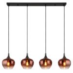 Lampă suspendată metal negru mat, metal negru-cromat, sticlă de culoare cupru, gradient transparent, cablu textil negru, LxLxA: 1000x180x1200mm, fără 4x E27 40W 230V - imagine 4