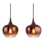 Lampă suspendată metal negru mat, metal negru-cromat, sticlă de culoare cupru, gradient transparent, cablu textil negru, LxLxA: 1000x180x1200mm, fără 4x E27 40W 230V - imagine 5