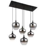 Corp de iluminat cu suspensie metal negru mat, sticlă fumurie, cablu textil negru, L x l x I: 860x420x1200mm, diametru sticlă: 3x18 și 3x24 cm, fără becuri 6x E27 40W 230V - imagine 3
