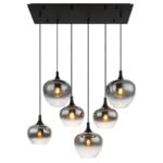 Corp de iluminat cu suspensie metal negru mat, sticlă fumurie, cablu textil negru, L x l x I: 860x420x1200mm, diametru sticlă: 3x18 și 3x24 cm, fără becuri 6x E27 40W 230V - imagine 4