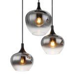 Corp de iluminat cu suspensie metal negru mat, sticlă fumurie, cablu textil negru, L x l x I: 860x420x1200mm, diametru sticlă: 3x18 și 3x24 cm, fără becuri 6x E27 40W 230V - imagine 5