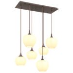Lampă suspendată din metal de culoare cafea, sticlă alb, cablu textil negru, 2 pahare diferite, L x l x I: 860x420x1200mm, sticlă-ø: 3 x 18 cm și 24 cm fiecare, fără 6x E27 40W 230V