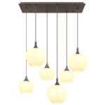 Lampă suspendată din metal de culoare cafea, sticlă alb, cablu textil negru, 2 pahare diferite, L x l x I: 860x420x1200mm, sticlă-ø: 3 x 18 cm și 24 cm fiecare, fără 6x E27 40W 230V - imagine 4