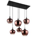 Lampă suspendată din metal negru mat, metal negru-cromat, sticlă de culoare cupru, gradient transparent, cablu textil negru, LxLxA: 860x420x1200mm, diametrul sticlei: 3 x 18 cm și 24 cm fiecare, fără 6x E27 40W 230V - imagine 3