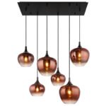 Lampă suspendată din metal negru mat, metal negru-cromat, sticlă de culoare cupru, gradient transparent, cablu textil negru, LxLxA: 860x420x1200mm, diametrul sticlei: 3 x 18 cm și 24 cm fiecare, fără 6x E27 40W 230V - imagine 4
