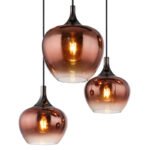Lampă suspendată din metal negru mat, metal negru-cromat, sticlă de culoare cupru, gradient transparent, cablu textil negru, LxLxA: 860x420x1200mm, diametrul sticlei: 3 x 18 cm și 24 cm fiecare, fără 6x E27 40W 230V - imagine 5