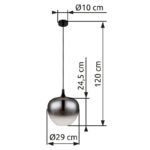 Corp de iluminat suspendat metal negru mat, sticlă fumurie, cablu textil negru, ø: 290mm, I: 1200mm, fără bec 1x E27 60W 230V - imagine 6