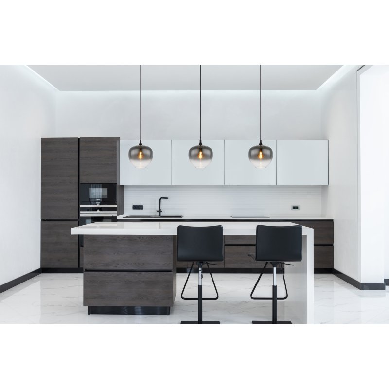 maxy-15548h1-g27942-6 Corp de iluminat suspendat metal negru mat, sticlă fumurie, cablu textil negru, ø: 290mm, I: 1200mm, fără bec 1x E27 60W 230V - imagine 1