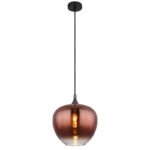 Lampă suspendată metal negru mat, metal negru-cromat, sticlă de culoarea cuprului, gradient transparent, cablu textil negru, ø: 290mm, H: 1200mm, fără 1x E27 60W 230V