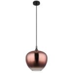 Lampă suspendată metal negru mat, metal negru-cromat, sticlă de culoarea cuprului, gradient transparent, cablu textil negru, ø: 290mm, H: 1200mm, fără 1x E27 60W 230V - imagine 3