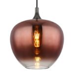 Lampă suspendată metal negru mat, metal negru-cromat, sticlă de culoarea cuprului, gradient transparent, cablu textil negru, ø: 290mm, H: 1200mm, fără 1x E27 60W 230V - imagine 4