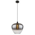 Lampă suspendată metal negru mat, sticlă fumurie, gradient transparent, cablu textil negru, ø: 400mm, H: 1200mm, excl. 1x E27 60W 230V