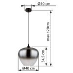 Lampă suspendată metal negru mat, sticlă fumurie, gradient transparent, cablu textil negru, ø: 400mm, H: 1200mm, excl. 1x E27 60W 230V - imagine 6
