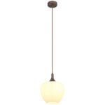 Lampă suspendată metal de culoare cafea, sticlă alb, cablu textil maro, ø: 240mm, I: 1200mm, fără 1x E27 60W 230V
