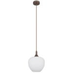 Lampă suspendată metal de culoare cafea, sticlă alb, cablu textil maro, ø: 240mm, I: 1200mm, fără 1x E27 60W 230V - imagine 3