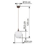 Lampă suspendată metal de culoare cafea, sticlă alb, cablu textil maro, ø: 240mm, I: 1200mm, fără 1x E27 60W 230V - imagine 6