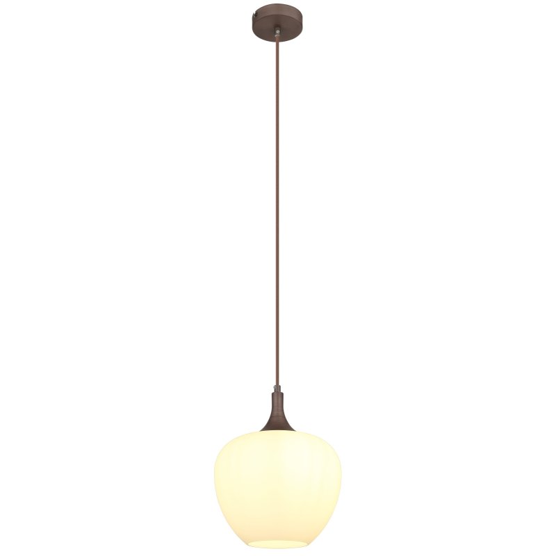 maxy-15548hc-g28297 Lampă suspendată metal de culoare cafea, sticlă alb, cablu textil maro, ø: 240mm, I: 1200mm, fără 1x E27 60W 230V - imagine 1
